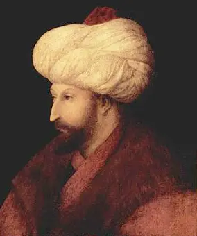 Porträt von Sultan Mehmed dem Zweiten. Unter seiner Führung eroberten die Osmanen Konstantinopel am 29. Mai 1453.