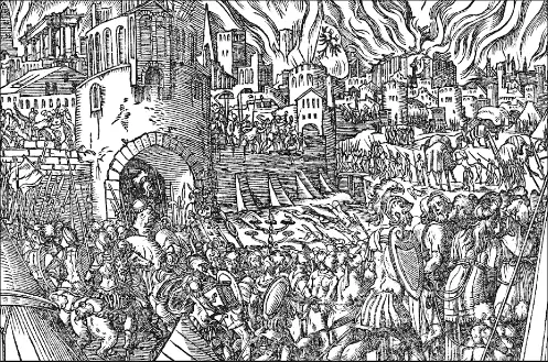 Die erste Belagerung von Krujë in einer frühen Darstellung. Die Festung wurde 1450 zum Zentrum des albanischen Widerstands gegen Sultan Murad den Zweiten.