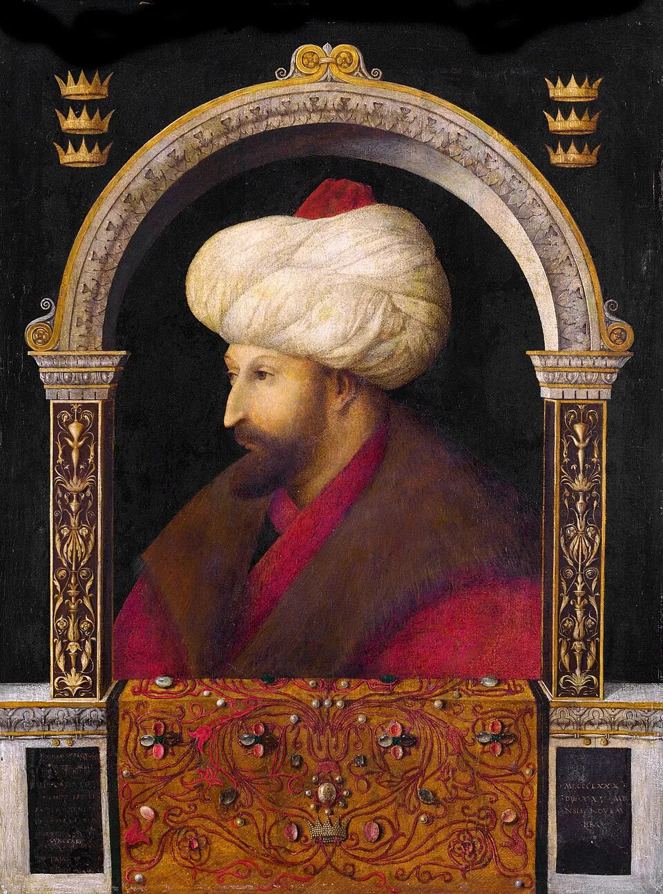 Das berühmte Porträt Sultan Mehmeds des Zweiten von Gentile Bellini gehört zu den bekanntesten Darstellungen des Eroberers von Konstantinopel.
