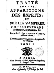 Das Titelblatt von Augustin Calmets Vampir-Abhandlung von 1751, einem wichtigen Werk der europäischen Vampirdebatte des achtzehnten Jahrhunderts.